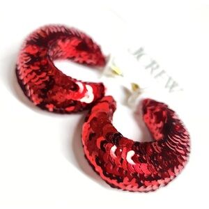 J. Crew Puffy Red Sequin Hoop Earrings